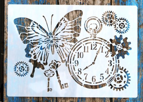 Óra mintás pillangós vintage rétegző sablon stencil