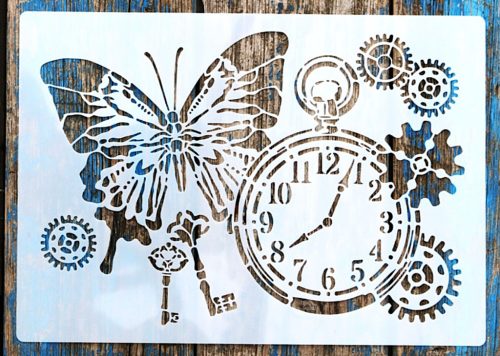 Óra mintás pillangós vintage sablon stencil