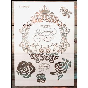   Wedding, esküvő feliratos vintage festő sablon  21x30 cm-es műanyag stencil