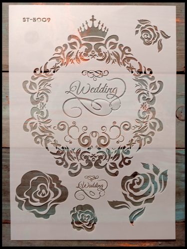 Wedding, esküvő feliratos vintage festő sablon  21x30 cm-es műanyag stencil