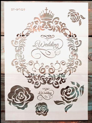 Wedding, esküvő feliratos vintage festő sablon  21x30 cm-es műanyag stencil