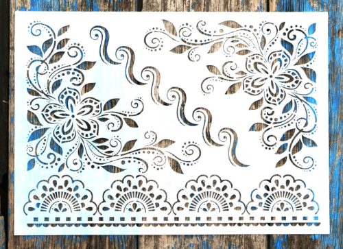  kalocsai mintás csipkés , virágos rétegző sablon  21x30cm-es műanyag festő stencil