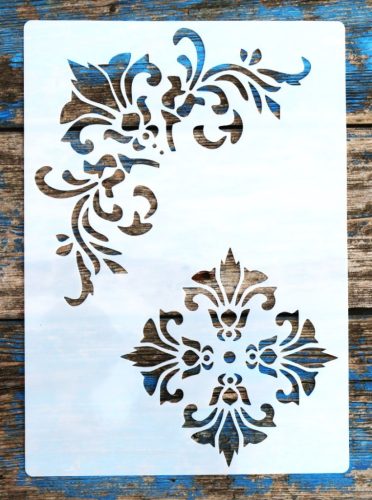 Rokokó stílusú sarok díszítő DIY sablon, műanyag stencil