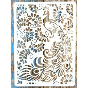 A4 páva mintás műanyag sablon madár DIY festő stencil