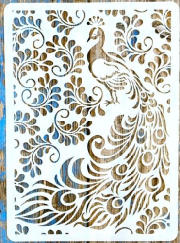 A4 páva mintás műanyag sablon madár DIY festő stencil