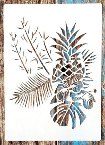 Ananászos virágos festő sablon, 21x30cm-es műanyag  DIY stencil