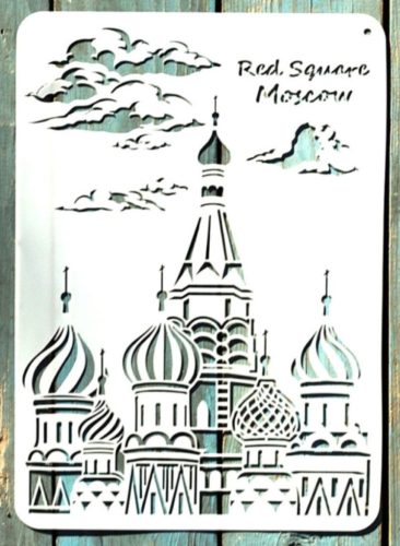 Vörös tér Moszkva mintás műanyag festő sablon, 21x30 cm-es DIY stencil 