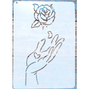   Kéz rózsával  A4 festő  sablon , 21x30 cm-es műanyag DIY stencil