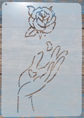 Kéz rózsával sablon , stencil