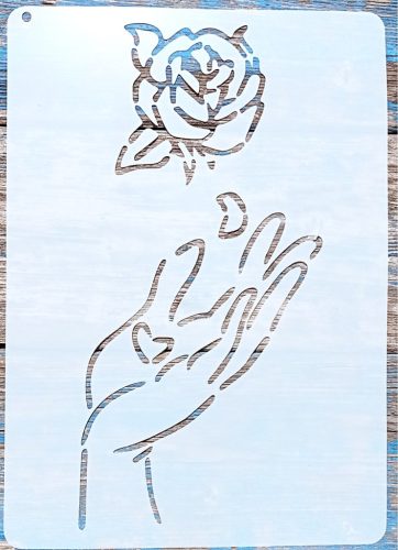 Kéz rózsával  A4 festő  sablon , 21x30 cm-es műanyag DIY stencil