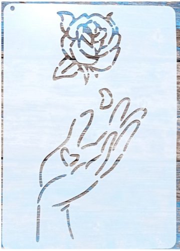 Kéz rózsával  A4 festő  sablon , 21x30 cm-es műanyag DIY stencil