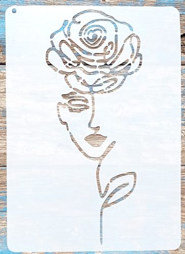  A4 Rózsa női arccal sablon , 21x30cm-es DIY stencil