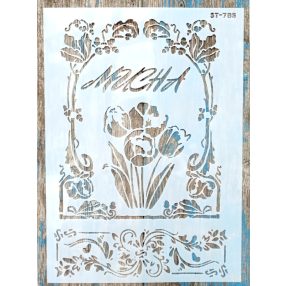 Tulipános indás műanyag sablon DIY festő stencil  ST-785