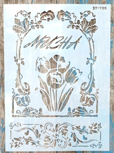Tulipános indás műanyag sablon DIY festő stencil  ST-785