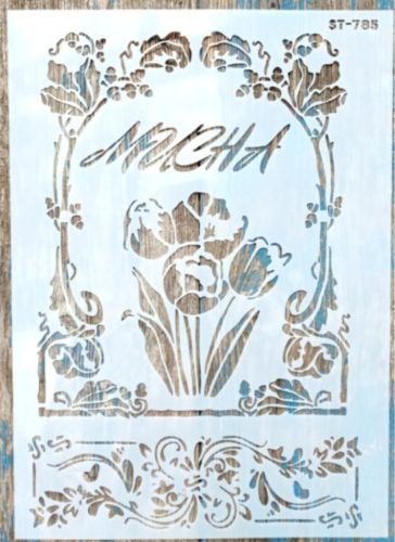 Tulipános indás műanyag sablon DIY festő stencil  ST-785