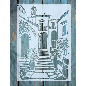 A4 méretű vintage utcakép sablon,  DIY stencil