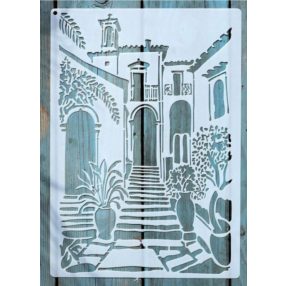 A4 méretű vintage utcakép sablon,  DIY stencil