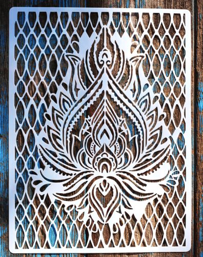 Lótuszvirág mintás A4 méretű festő sablon 21x30cm-es műanyag  DIY stencil