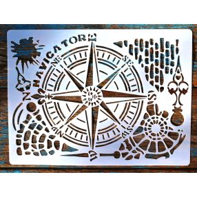    navigator iránytű tengerész mintás festő sablon 21x30cm-es  DIY stencil