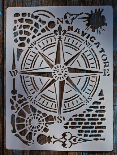 navigator iránytű tengerész mintás festő sablon 21x30cm-es  DIY stencil