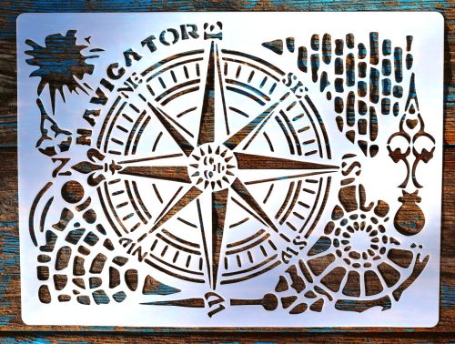  navigator iránytű tengerész mintás festő sablon 21x30cm-es  DIY stencil
