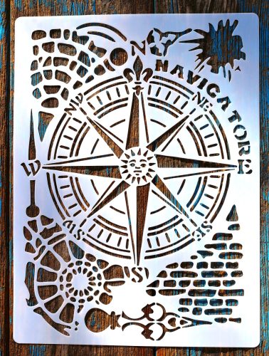  navigator iránytű tengerész mintás festő sablon 21x30cm-es  DIY stencil