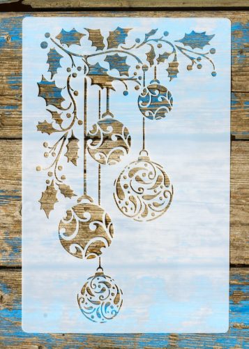 karácsonyi gömb mintás műanyag sablon A4 21x30cm-es  festő stencil