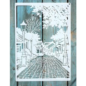   A4 vintage utcakép  mintás műanyag  sablon  21x30cm festő DIY stencil