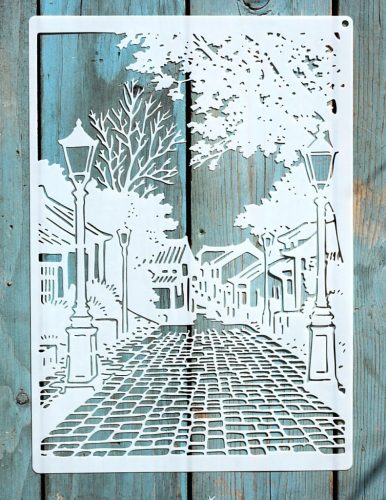 A4 vintage utcakép  mintás műanyag  sablon  21x30cm festő DIY stencil
