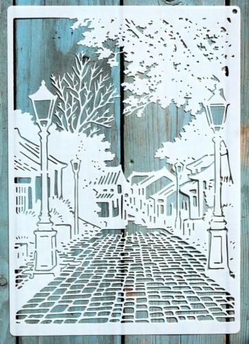 A4 vintage utcakép  mintás műanyag  sablon  21x30cm festő DIY stencil