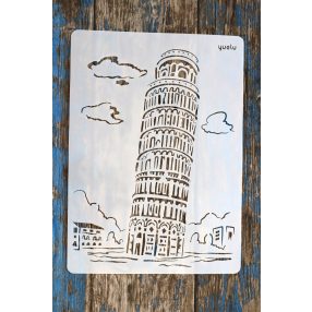 Pisai ferdetorony DIY  sablon, műanyag festő stencil
