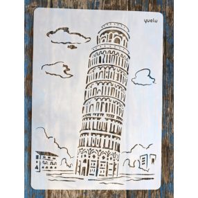 Pisai ferdetorony DIY  sablon, műanyag festő stencil