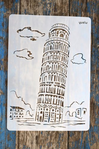 Pisai ferdetorony DIY  sablon, műanyag festő stencil