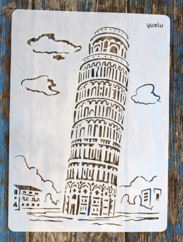 Pisai ferdetorony DIY  sablon, műanyag festő stencil