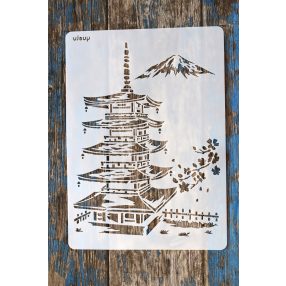   Japán Pagoda, épület műanyag  sablon , 21x30cm-es DIY  stencil