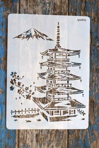 Japán Pagoda, épület  sablon , stencil