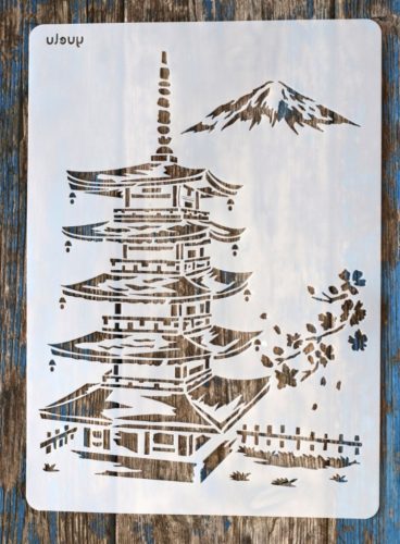 Japán Pagoda, épület műanyag rétegző  sablon , 21x30cm-es DIY  stencil