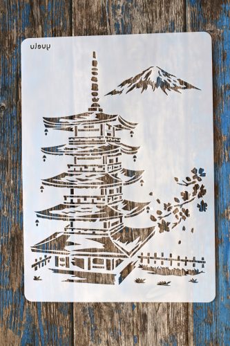 Japán Pagoda, épület műanyag  sablon , 21x30cm-es DIY  stencil