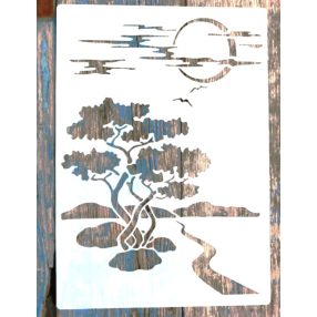    Naplemente, Fa mintás  műanyag festő  sablon   A4 21x30cm  DIY  stencil