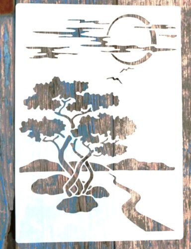 Naplemente, Fa mintás  műanyag festő  sablon   A4 21x30cm  DIY  stencil