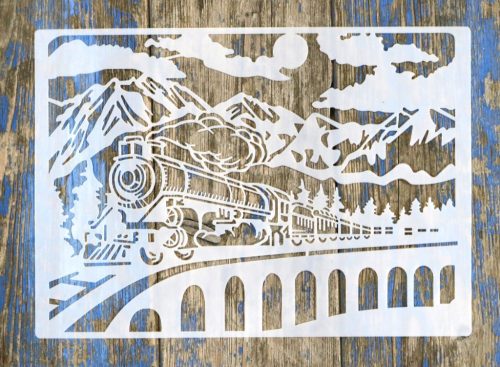  vintage gőzmozdony műanyag sablon A4 21x30cm stencil