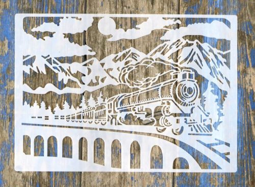  vintage gőzmozdony műanyag sablon A4 21x30cm stencil