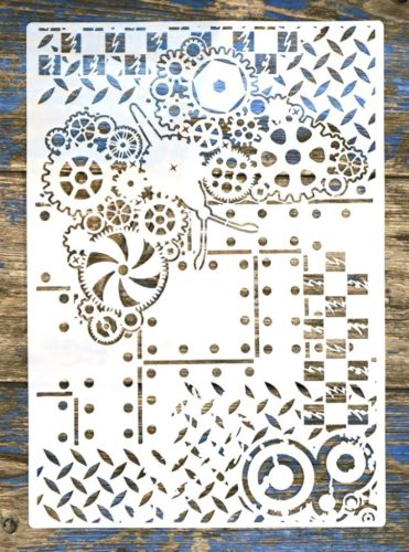  Steampunk fogaskerék óra műanyag sablon   A4 21x30cm stencil