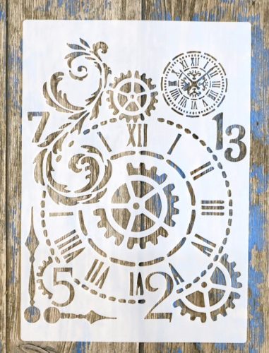  Steampunk fogaskerék óra műanyag sablon   A4 21x30cm stencil