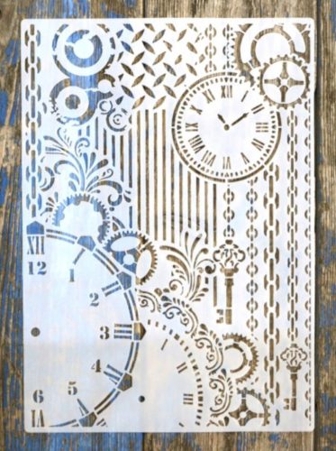  Steampunk fogaskerék  óra műanyag sablon   A4 21x30cm festő  stencil