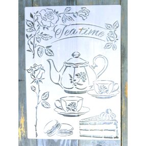   TEA time feliratú  műanyag sablon   A4 21x30cm festő stencil