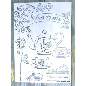   TEA time feliratú  műanyag sablon   A4 21x30cm festő stencil