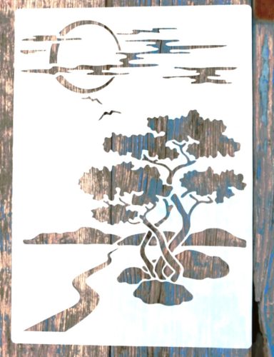  Naplemente, Fa mintás  műanyag festő  sablon   A4 21x30cm  DIY  stencil