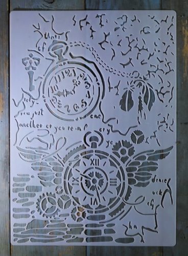 Óra, idő témájú vintage A4 méretű műanyag sablon 21x30cm  DIY stencil