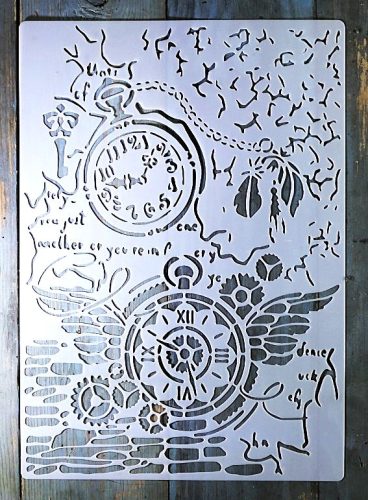 Óra, idő témájú vintage A4 méretű műanyag sablon 21x30cm  DIY stencil